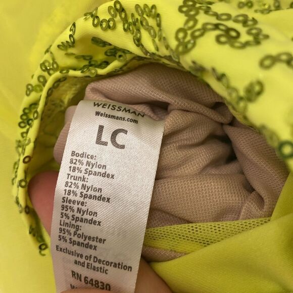 WEISSMAN Dance Costume Poet neon yellow sequin All I Am 11714 LC-large child - Picture 8 of 11